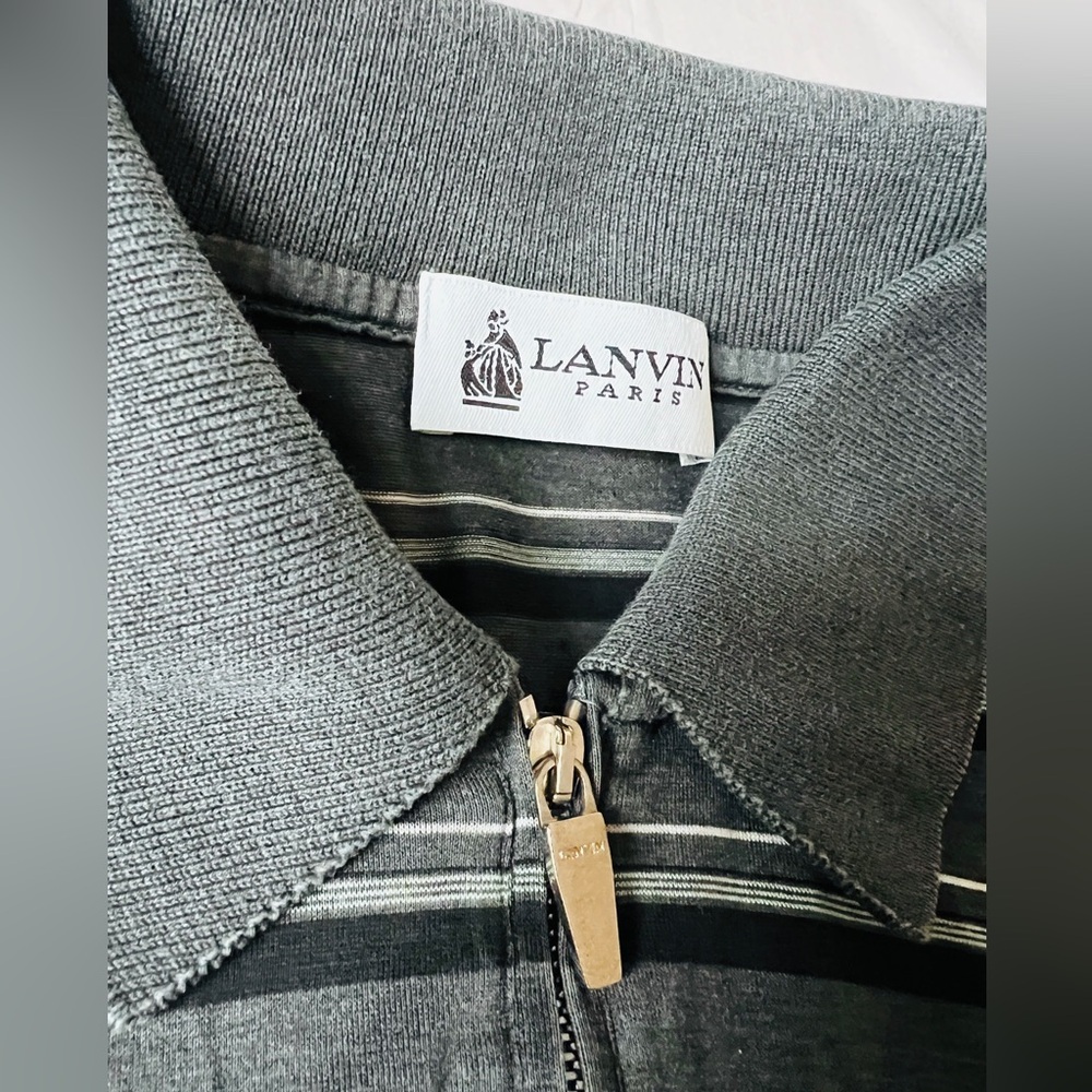 Vintage Lanvin Paris polo shirt striped cotton Grey black quarter Zip logo XXL - Picture 6 of 11